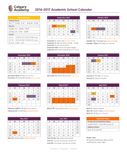 February 2016 Important Times School Hours: M, T, T, F 8:20