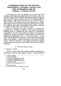 Interpretation of the Eighth Amendment&mdash;Rummel, Solem, and the