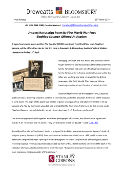 Unseen Manuscript Poem By First World War Poet Siegfried