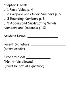Chapter 1 Test: L. 1 Place Value p. 4 L. 2 Compare and Order