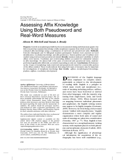 (Part 1) Assessing Affix Knowledge Using Both Pseudoword and
