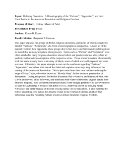 Defining Dissenters: A Historiography of the "Puritans", "Separatists