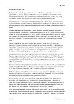 Page 1 of 5 Rosh Hashana 2nd Day 5774 On the eve of an
