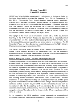 Myanmar Forum 2016 20 May 2016, Singapore ISEAS