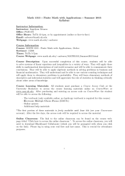 Math 1313 Finite Math with Applications Summer 2015 Syllabus