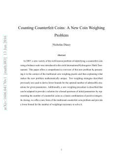 Counting Counterfeit Coins: A New Coin Weighing Problem