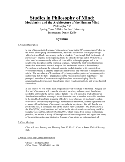 Studies in Philosophy of Mind: Modularity and the Architecture of the