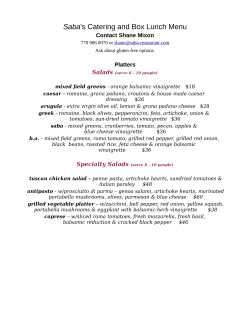 Saba`s Catering and Box Lunch Menu