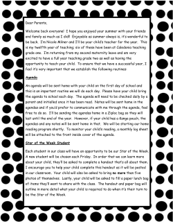 Dear Parents, Welcome back everyone! I hope you enjoyed your