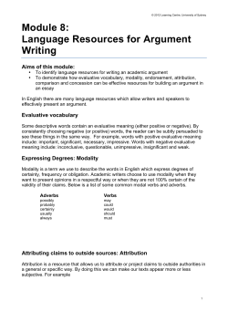 Module 8: Language Resources for Argument Writing