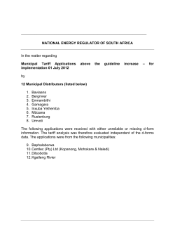Reason for Decision on Municipalities applied for tariff