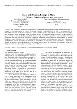 Order and Disorder, Entropy in Math, Science, Nature and the Arts