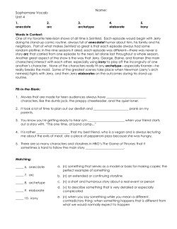 Sophomore Vocab Unit 4 Name: