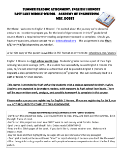 Summer Reading Assignment: English 1 Honors East Lake Middle