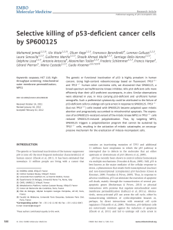 Selective killing of p53deficient cancer cells by SP600125