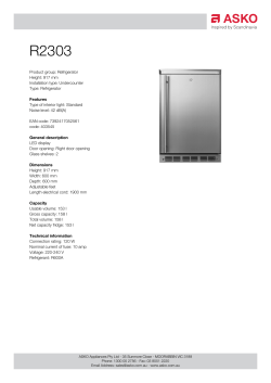 Product group: Refrigerator Height: 917 mm Installation type