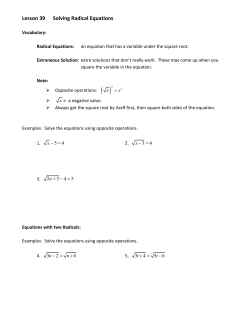 Lesson 39 Solving Radical Equations