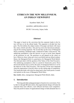 ETHICS IN THE NEW MILLENNIUM. AN INDIAN VIEWPOINT