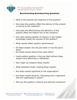 Benchmarking Brainstorming Questions &bull; What is the purpose and