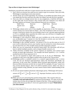 Suggestions for typing answers in WebAssign