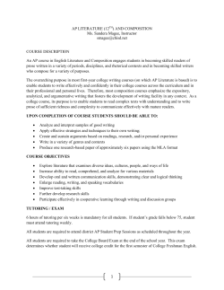 1 AP LITERATURE (12TH) AND COMPOSITION Ms. Sandera