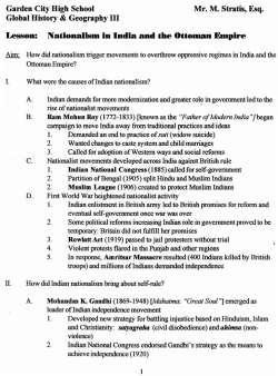 Nationalism in India and the Ottoman Empire Notes