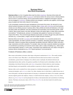 Content of business ethics courses