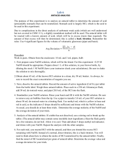 ANTACID ANALYSIS The purpose of this experiment is to analyze