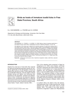 Birds as hosts of immature ixodid ticks in Free State Province, South