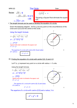 The Circle 5 5 X 5 =25 &there4;(&radic;25)2=25 x2 + y2 = 9