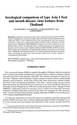 Serological comparison of type Asia 1 foot and mouth disease
