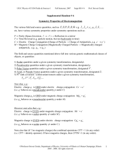 1 Supplemental Handout # 6 Symmetry Properties of
