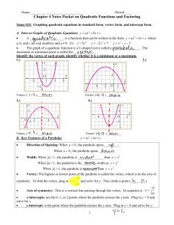 Chapter 4 Notes Packet on Quadratic Functions and Factoring