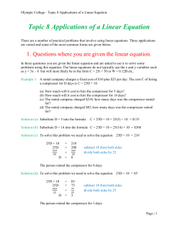 Topic 8 Applications of a Linear Equation