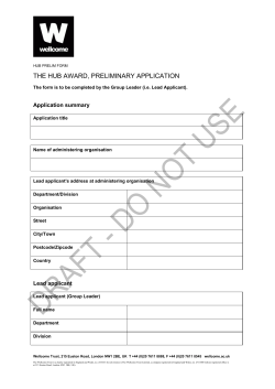 Sample preliminary application form for The Hub