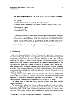 An Axiomatic Characterization of the Egalitarian Solution for