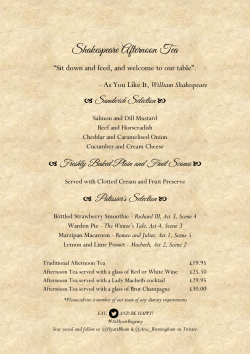 Shakespeare Afternoon Tea - Hyatt Regency Birmingham