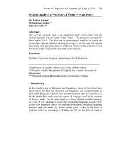 Applied Literary Stylistics: An Analysis of the Song &ldquo;ROAR&rdquo;by Katy