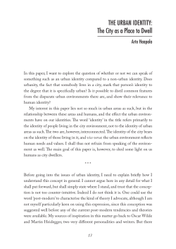 THE URBAN IDENTITY: The City as a Place to Dwell