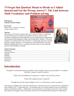 The Link between Math Vocabulary and Problem