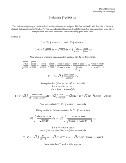 Sqrt(tanx) integral - University of Pittsburgh
