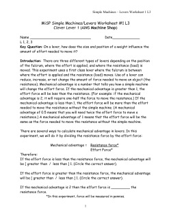 MiSP Simple Machines/Levers Worksheet #1 L3 Clever Lever 1