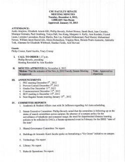 CSU FACULTY SNNATE MEETING MINUTES Tuesday, December