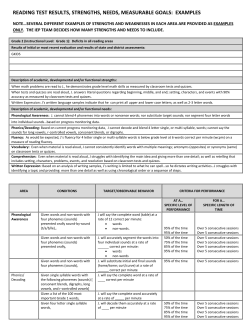 reading test results, strengths, needs, measurable goals: examples
