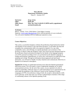 Mary Burstin Department of Romance Studies Hisp 20 &ndash; Summer