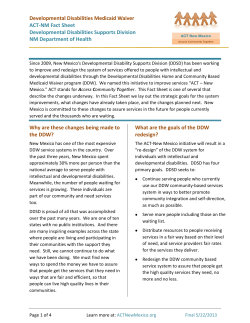 Developmental Disabilities Medicaid Waiver Fact Sheet