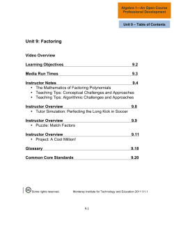 Unit 9: Factoring - The Monterey Institute for Technology and
