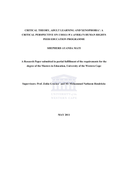 CRITICAL THEORY, ADULT LEARNING AND`XENOPHOBIA`: A