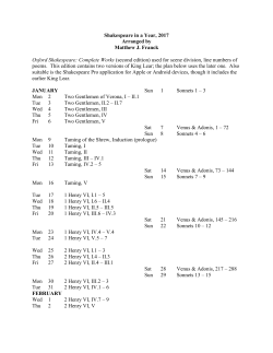Shakespeare in a Year, 2017 Arranged by Matthew J. Franck Oxford