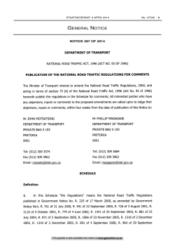National Road Traffic Act: Regulations